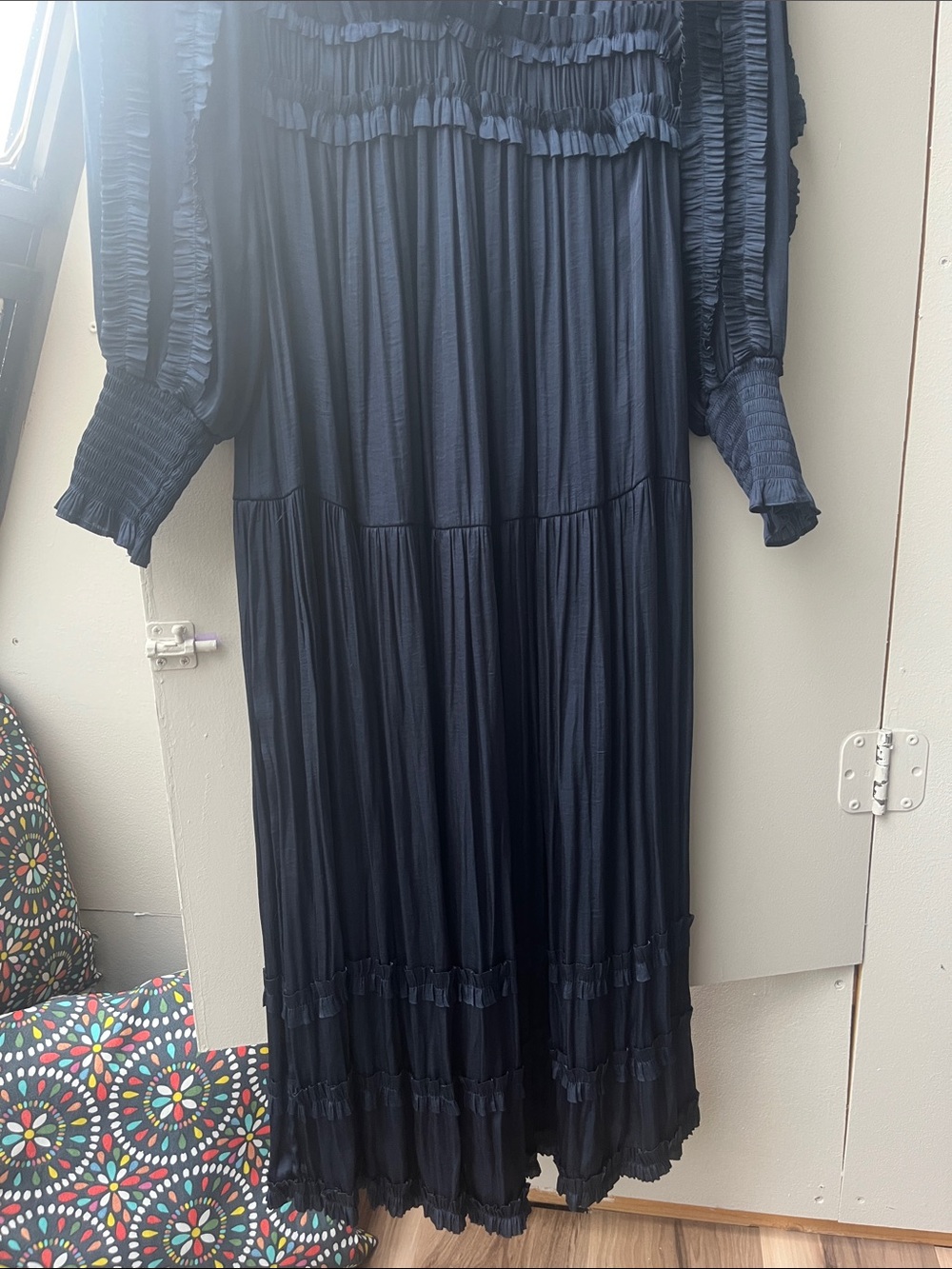 OPT Navy Long-Sleeve Pleated Maxi Dress - Picture 4 of 4